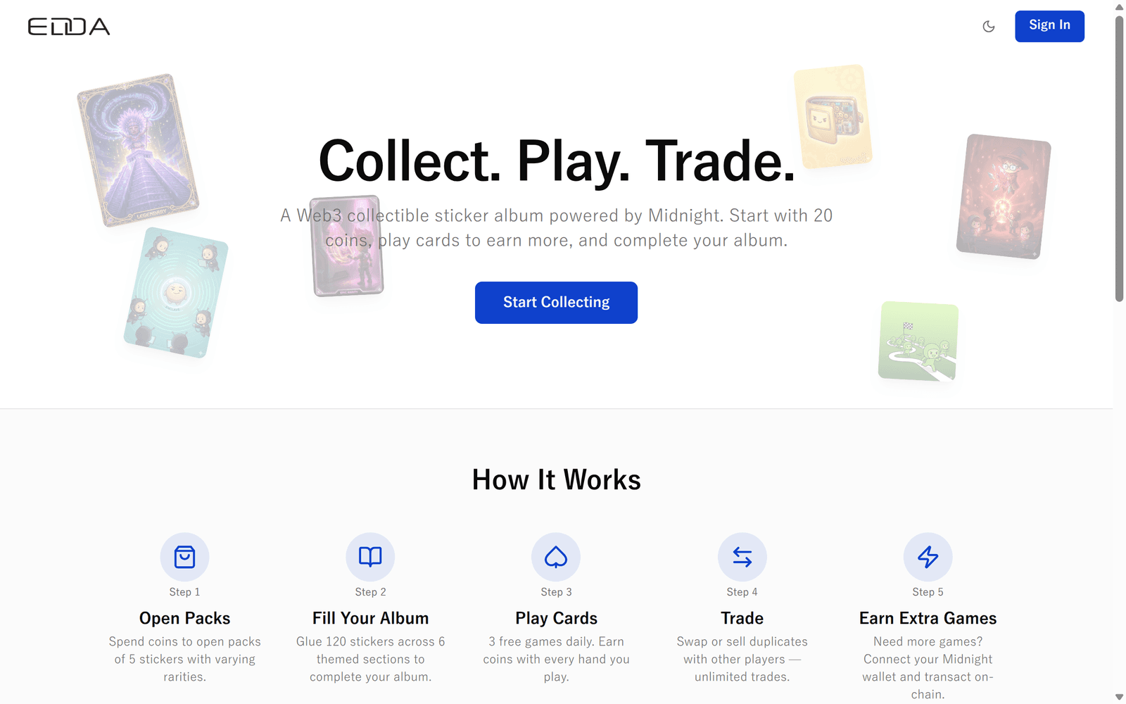 The Midnight Album landing page, with the five steps of how it works.
